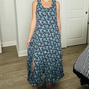Blue and Green Floral Maxi Dress